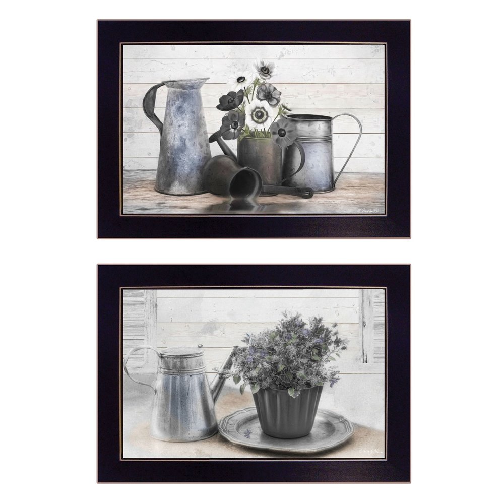 Set Of Two Floral with Tin Ware 2 Black Framed Print Wall Art — view 1