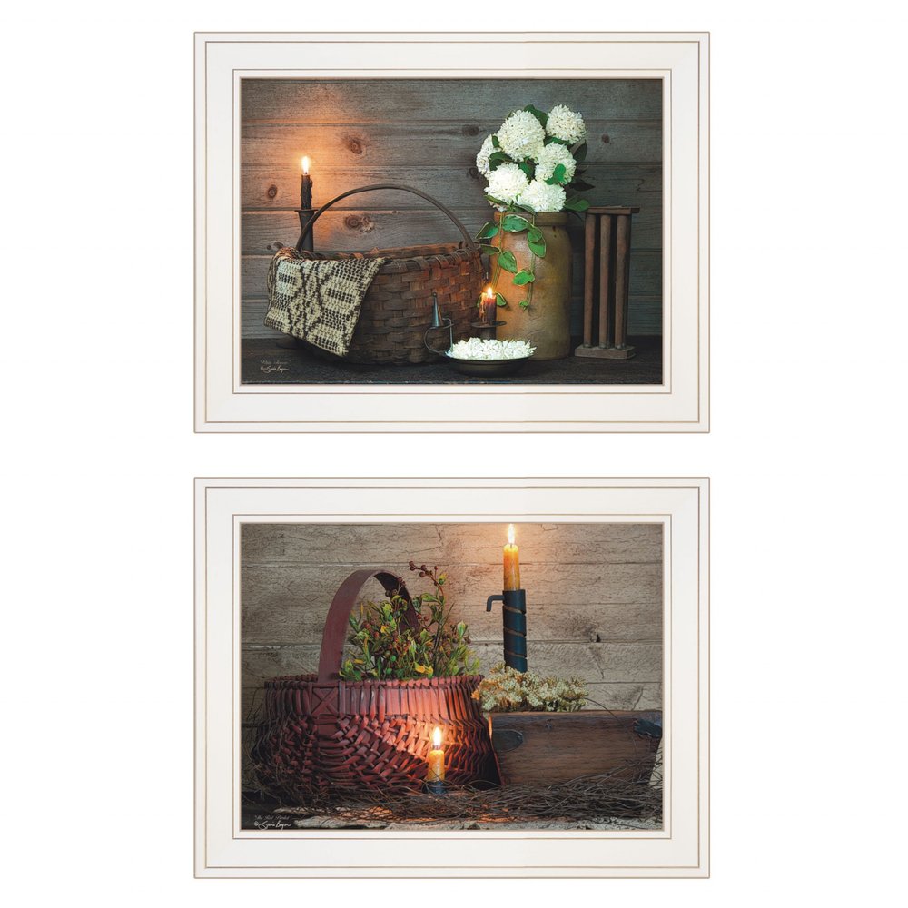 Set Of Two White or Red baskets 1 White Framed Print Wall Art — view 1