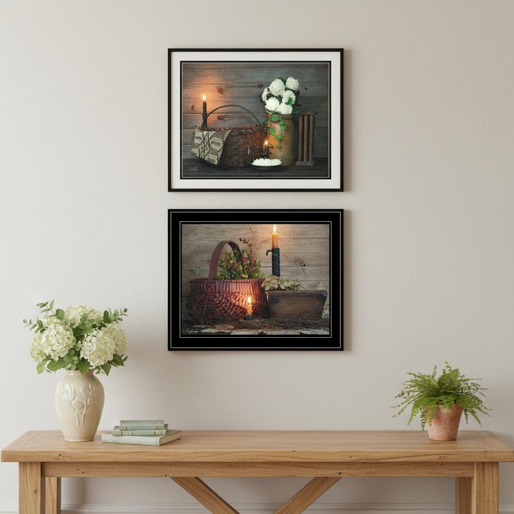 Set Of Two White And Red baskets Black Framed Wall Art — view 4