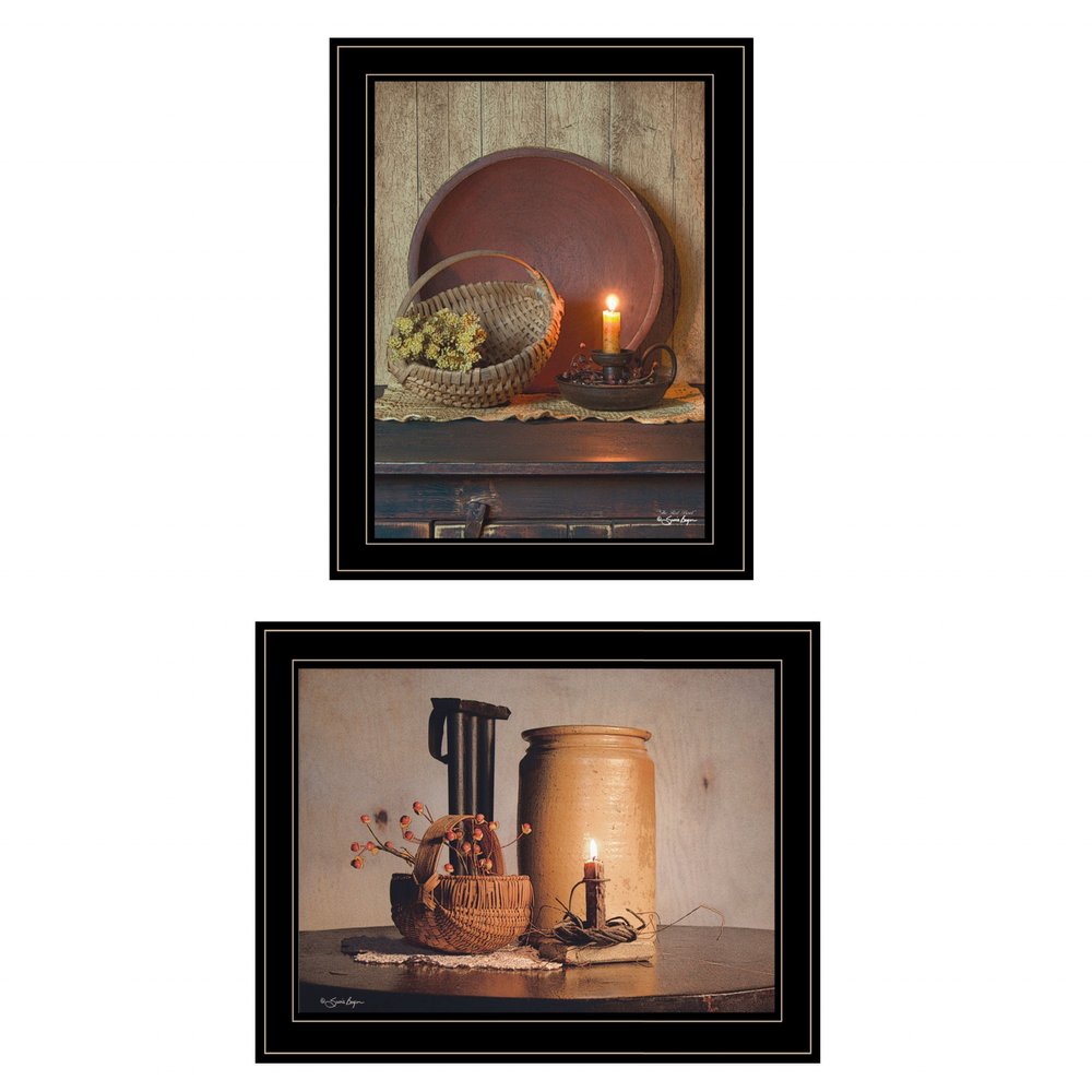 Set Of Two Red Bowl or Bittersweet Basket 2 Black Framed Print Wall Art — view 1