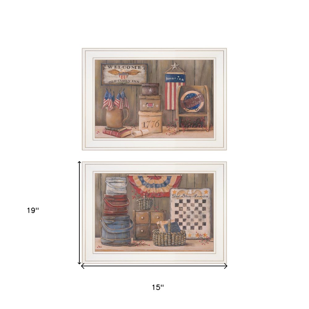 Set Of Two God Bless or Sweet Land 1 White Framed Print Wall Art — view 3