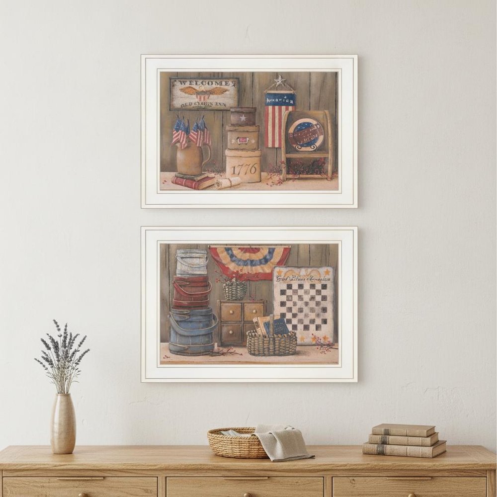 Set Of Two God Bless or Sweet Land 1 White Framed Print Wall Art — view 4