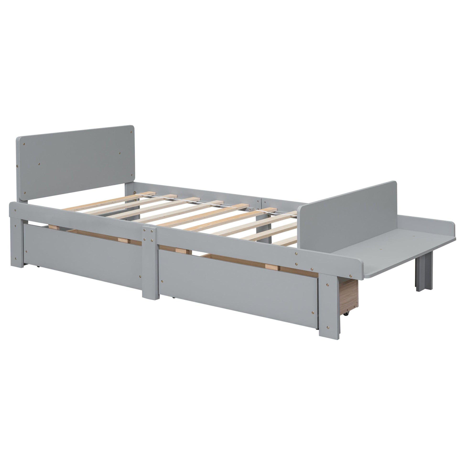 Twin Bed with Footboard Bench 2 drawers Grey - FurniFindUSA