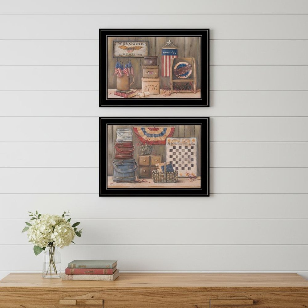 Set Of Two God Bless or Sweet Land 2 Black Framed Print Wall Art — view 4