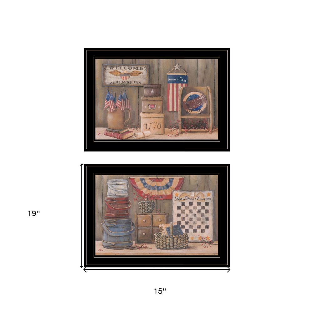 Set Of Two God Bless or Sweet Land 2 Black Framed Print Wall Art — view 3