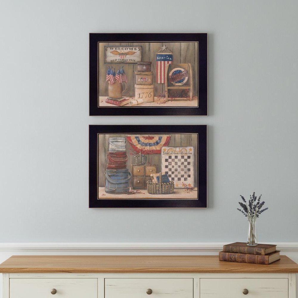 Set Of Two God Bless or Sweet Land 3 Black Framed Print Wall Art — view 5