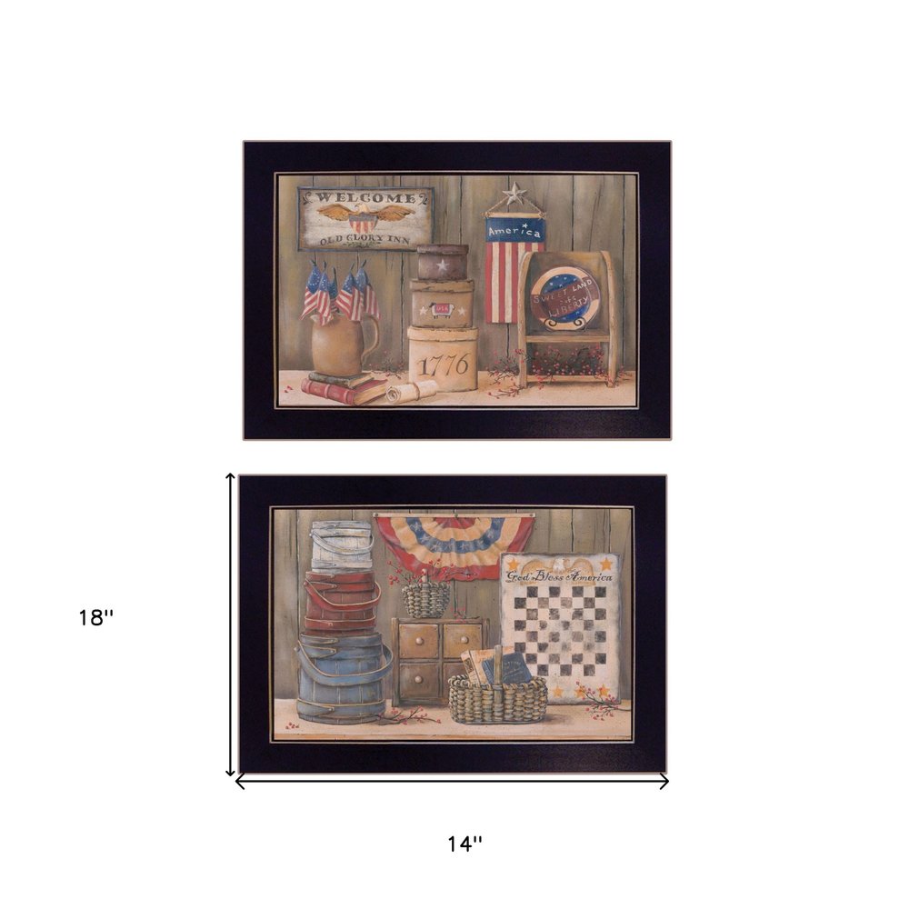 Set Of Two God Bless or Sweet Land 3 Black Framed Print Wall Art — view 4