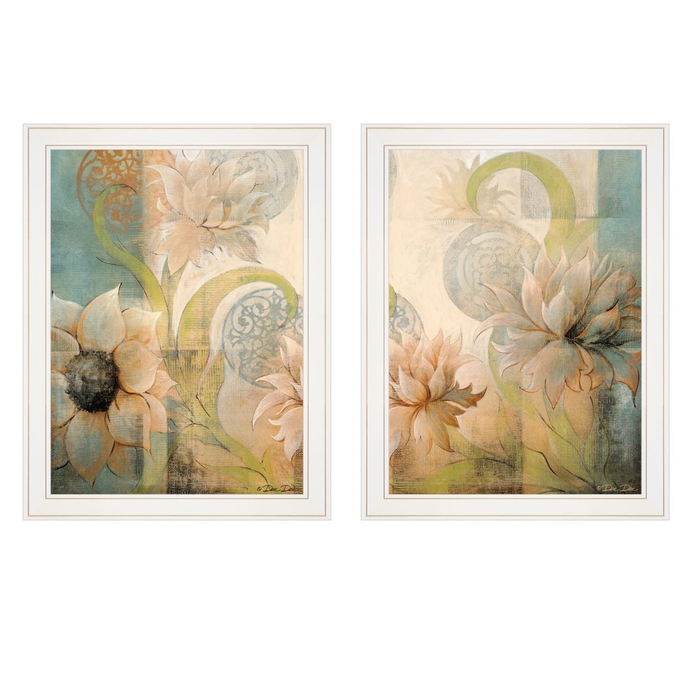 Set Of Two Meandering Flowers I and II 1 White Framed Print Wall Art — view 2