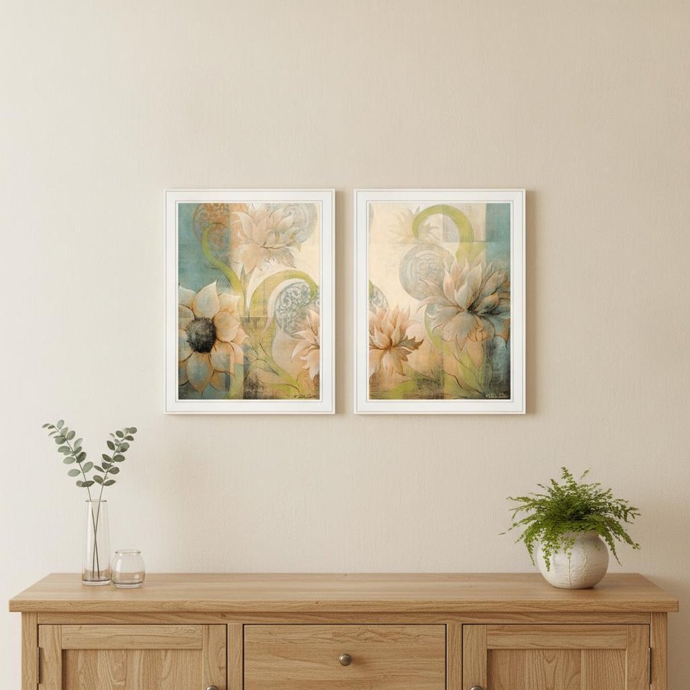 Set Of Two Meandering Flowers I and II 1 White Framed Print Wall Art — view 5