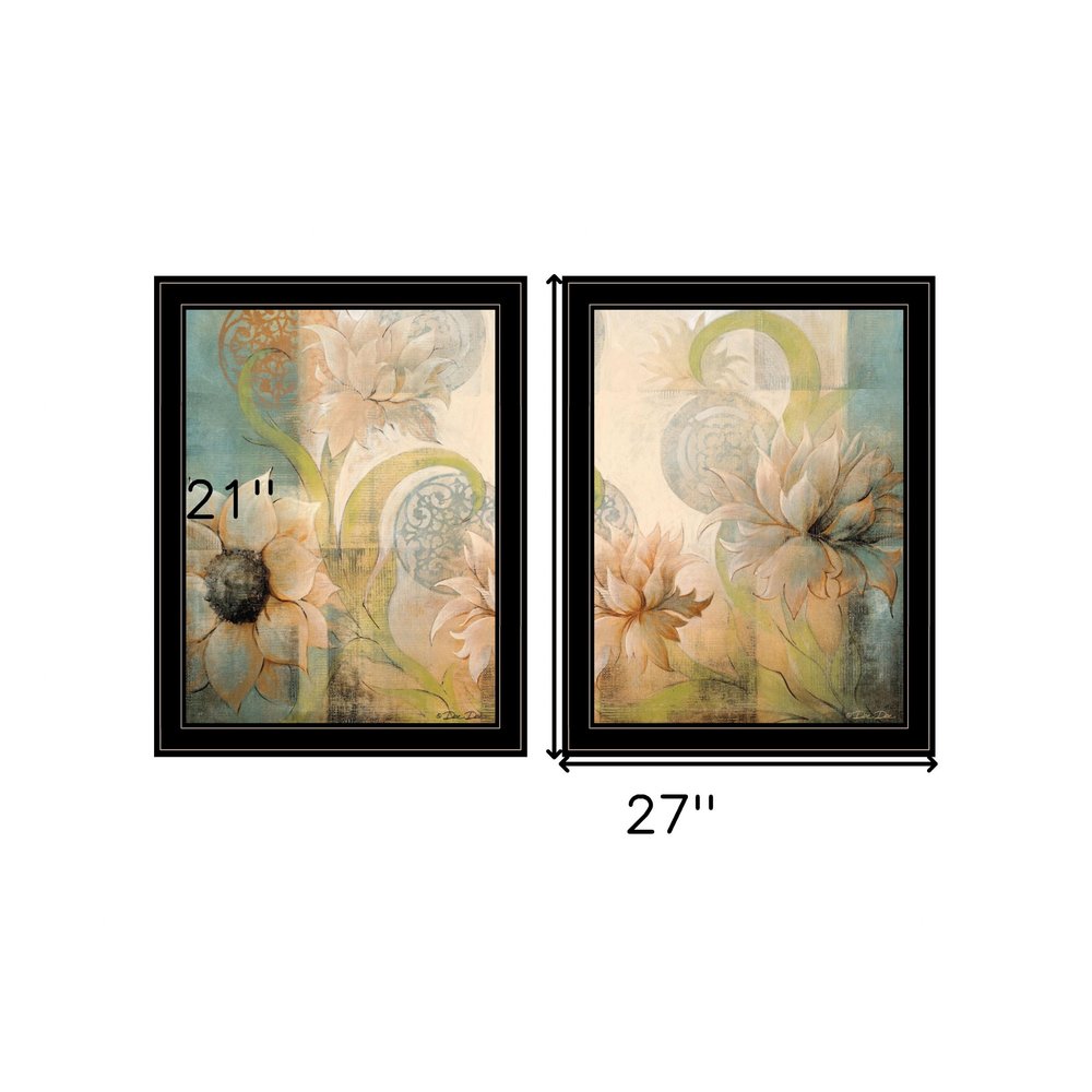 Set Of Two Meandering Flowers I and II 2 Black Framed Print Wall Art — view 4