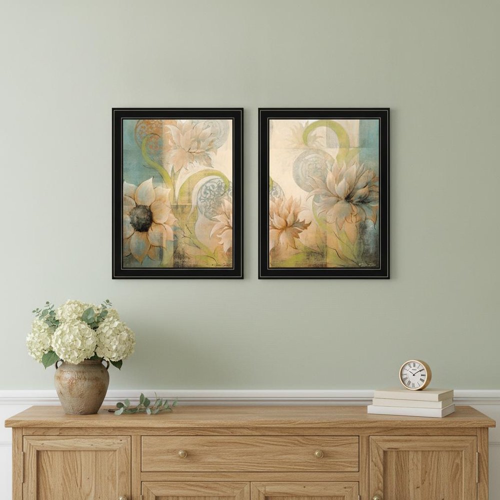 Set Of Two Meandering Flowers I and II 2 Black Framed Print Wall Art — view 8