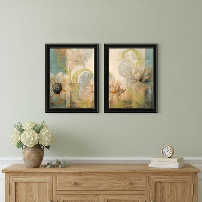 Set Of Two Meandering Flowers I and II 2 Black Framed Print Wall Art