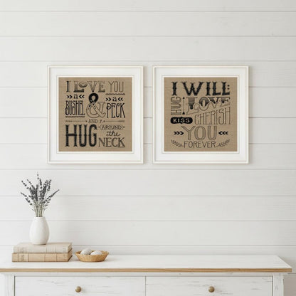 Set Of Two Hugs or Forever 1 White Framed Print Wall Art