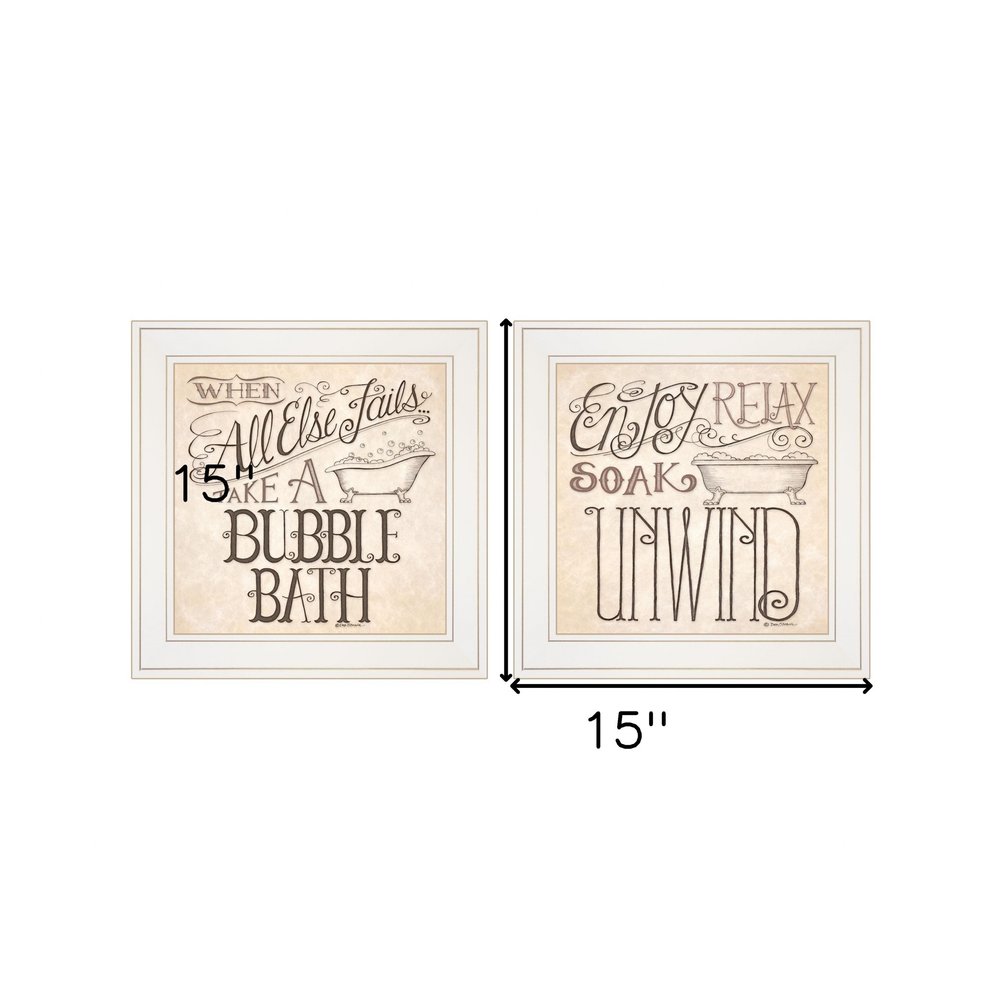 Set Of Two Soak and Unwind 2 White Framed Print Bathroom Wall Art — view 3