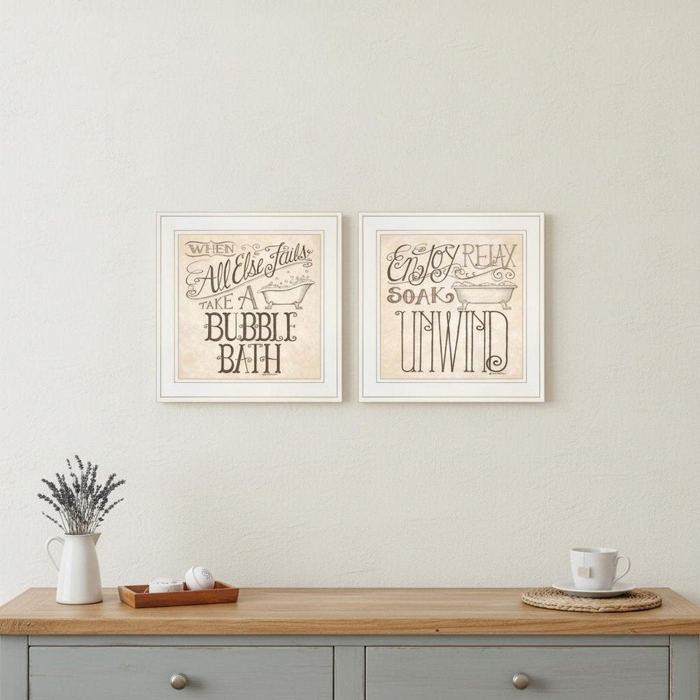 Set Of Two Soak and Unwind 2 White Framed Print Bathroom Wall Art — view 4