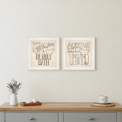 Set Of Two Soak and Unwind 2 White Framed Print Bathroom Wall Art