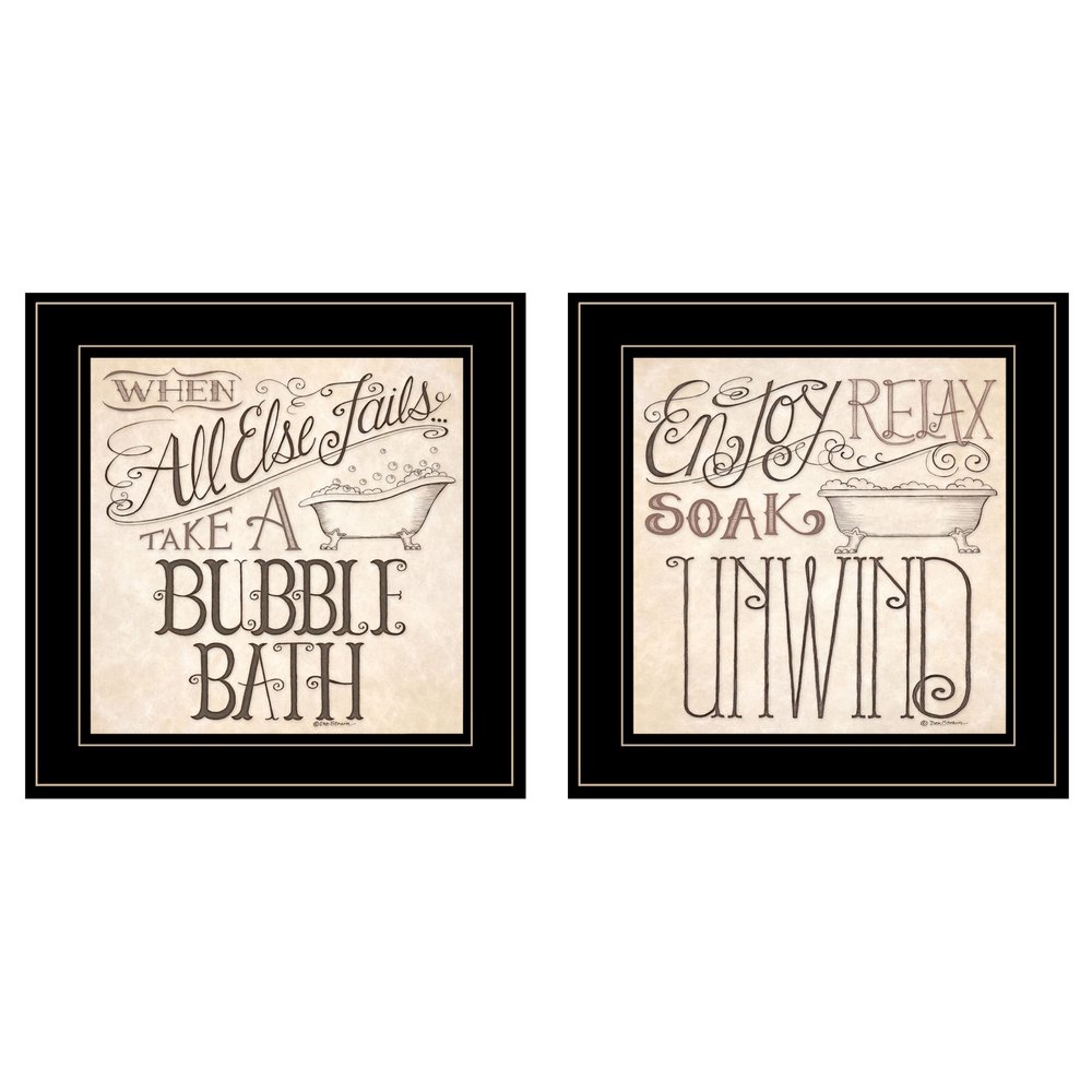 Set Of Two Soak and Unwind 3 Black Framed Print Bathroom Wall Art — view 1