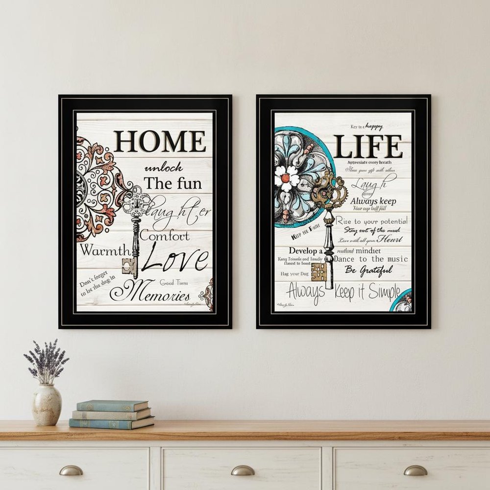 Set Of Two Life or Home 2 Black Framed Print Wall Art HomeRoots