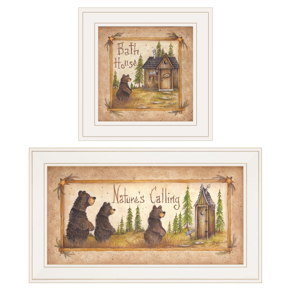 Set Of Two Natures or Bath 1 White Framed Print Bathroom Wall Art — view 1