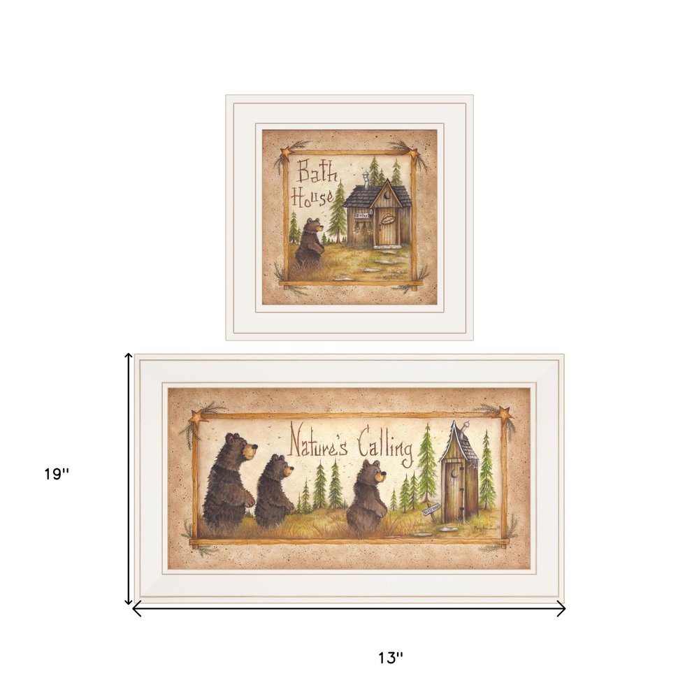Set Of Two Natures or Bath 1 White Framed Print Bathroom Wall Art — view 3