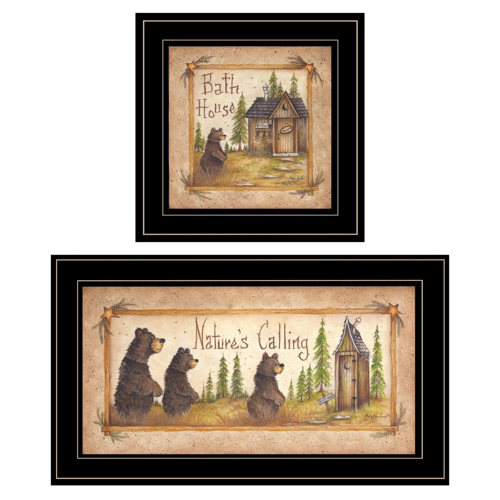 Set Of Two Natures or Bath 2 Black Framed Print Bathroom Wall Art — view 1