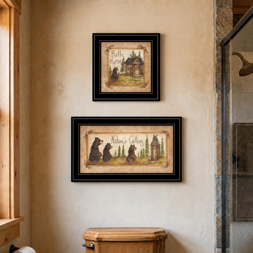 Set Of Two Natures or Bath 2 Black Framed Print Bathroom Wall Art