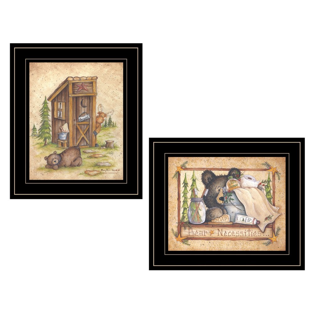 Set Of Two Bear or Still Waiting 2 Black Framed Print Wall Art — view 1