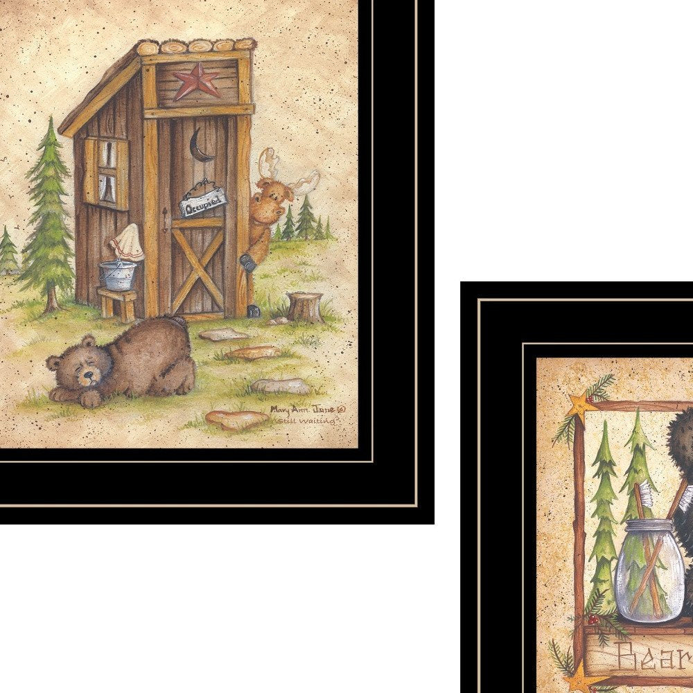 Set Of Two Bear or Still Waiting 2 Black Framed Print Wall Art — view 3