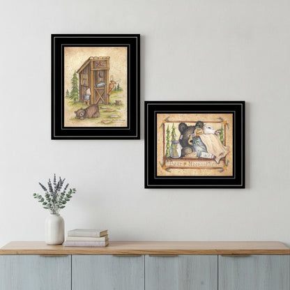 Set Of Two Bear or Still Waiting 2 Black Framed Print Wall Art