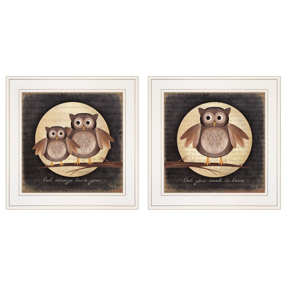 Set Of Two Owl Always Love and Need You 1 White Framed Print Wall Art — view 1