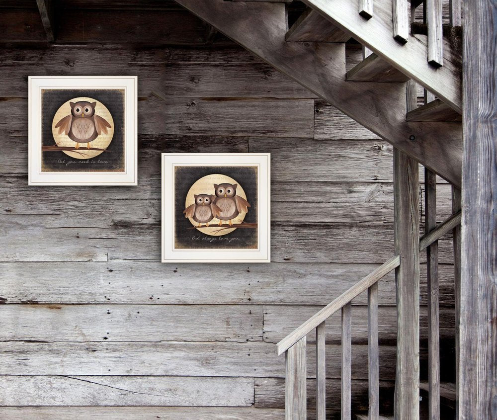 Set Of Two Owl Always Love and Need You 1 White Framed Print Wall Art — view 2