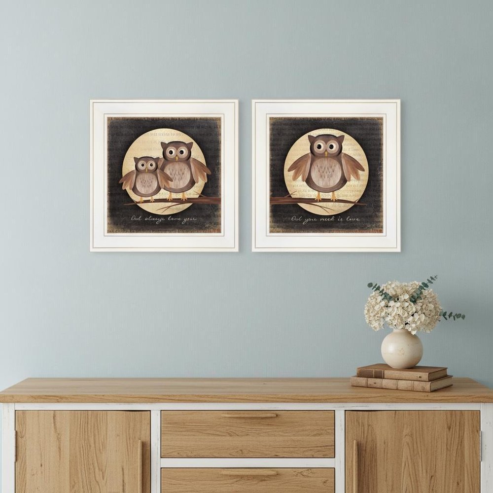 Set Of Two Owl Always Love and Need You 1 White Framed Print Wall Art — view 4