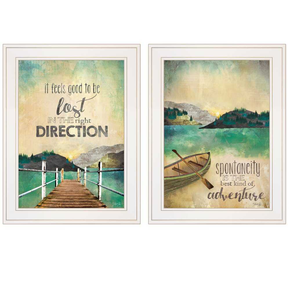 Set Of Two Right Direction or Adventure 1 White Framed Print Wall Art — view 1