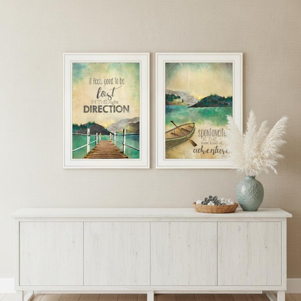 Set Of Two Right Direction or Adventure 1 White Framed Print Wall Art — view 5