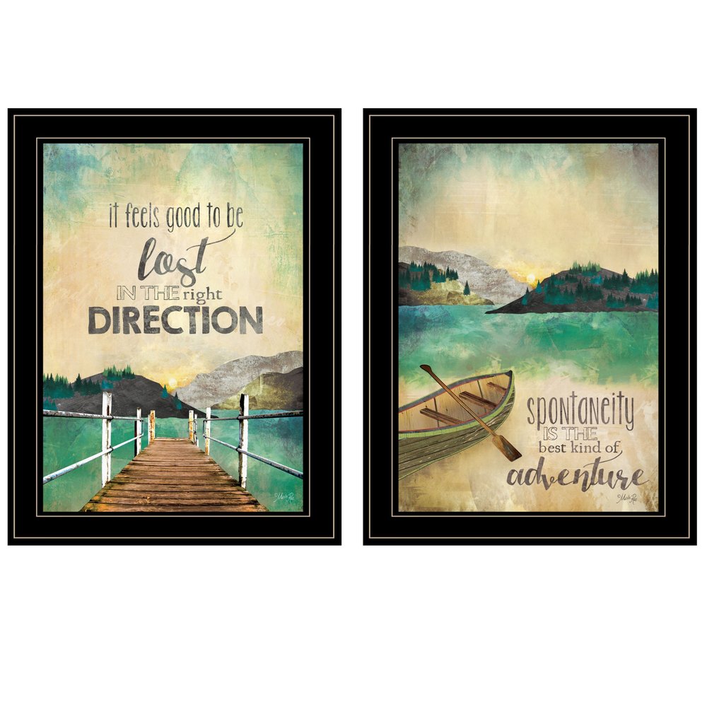 Set Of Two Right Direction or Adventure 2 Black Framed Print Wall Art — view 1