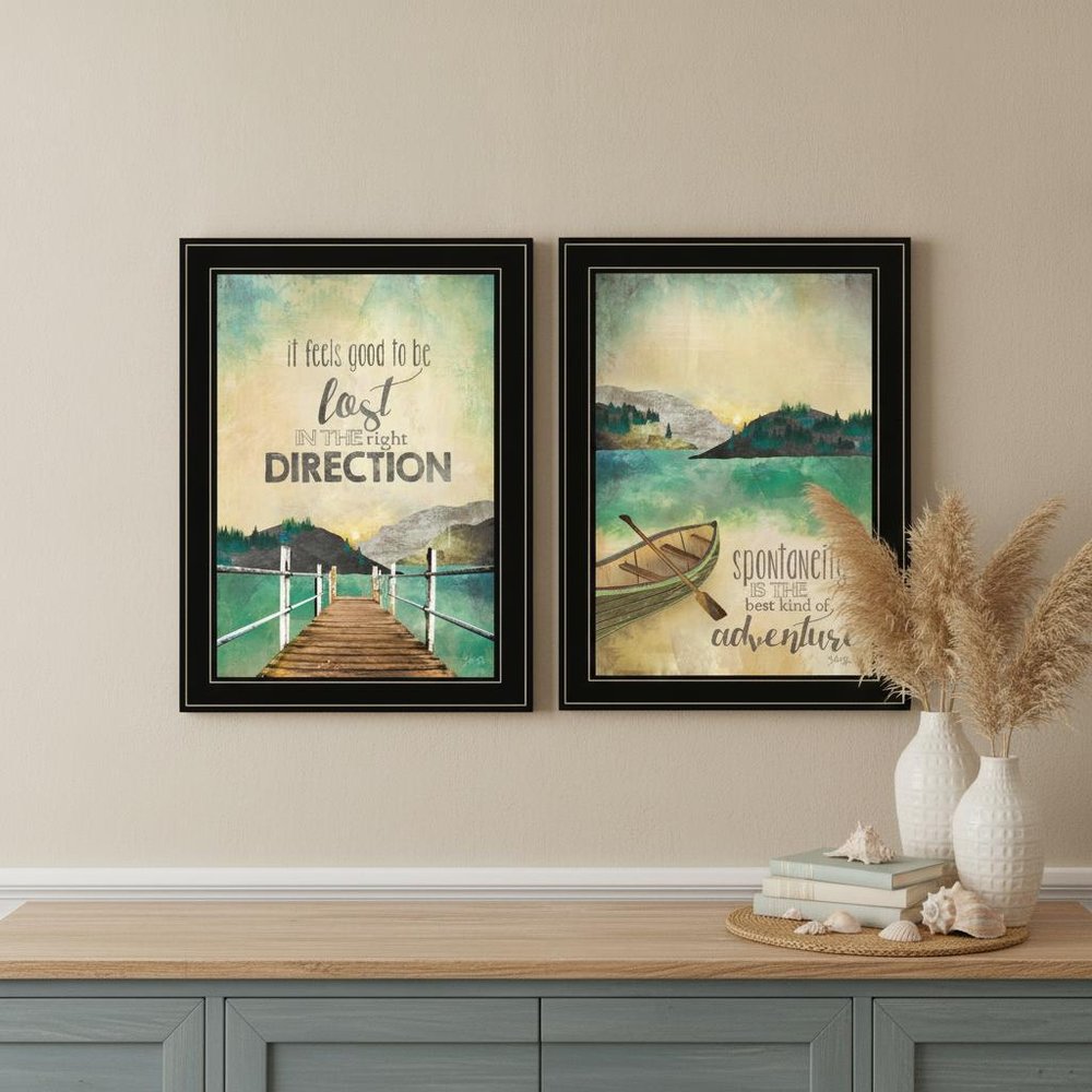 Set Of Two Right Direction or Adventure 2 Black Framed Print Wall Art — view 5