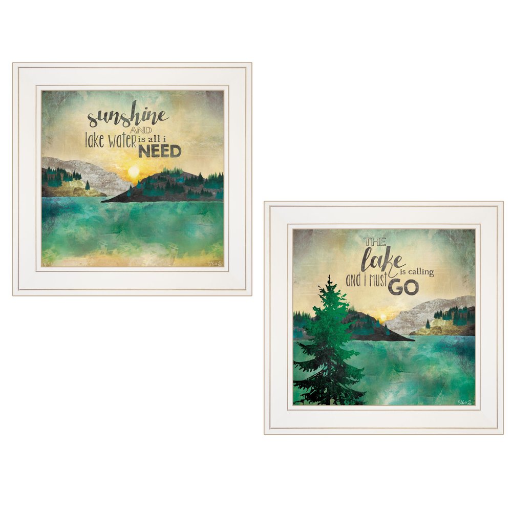 Set Of Two Lake or Sunshine 1 White Framed Print Wall Art — view 1