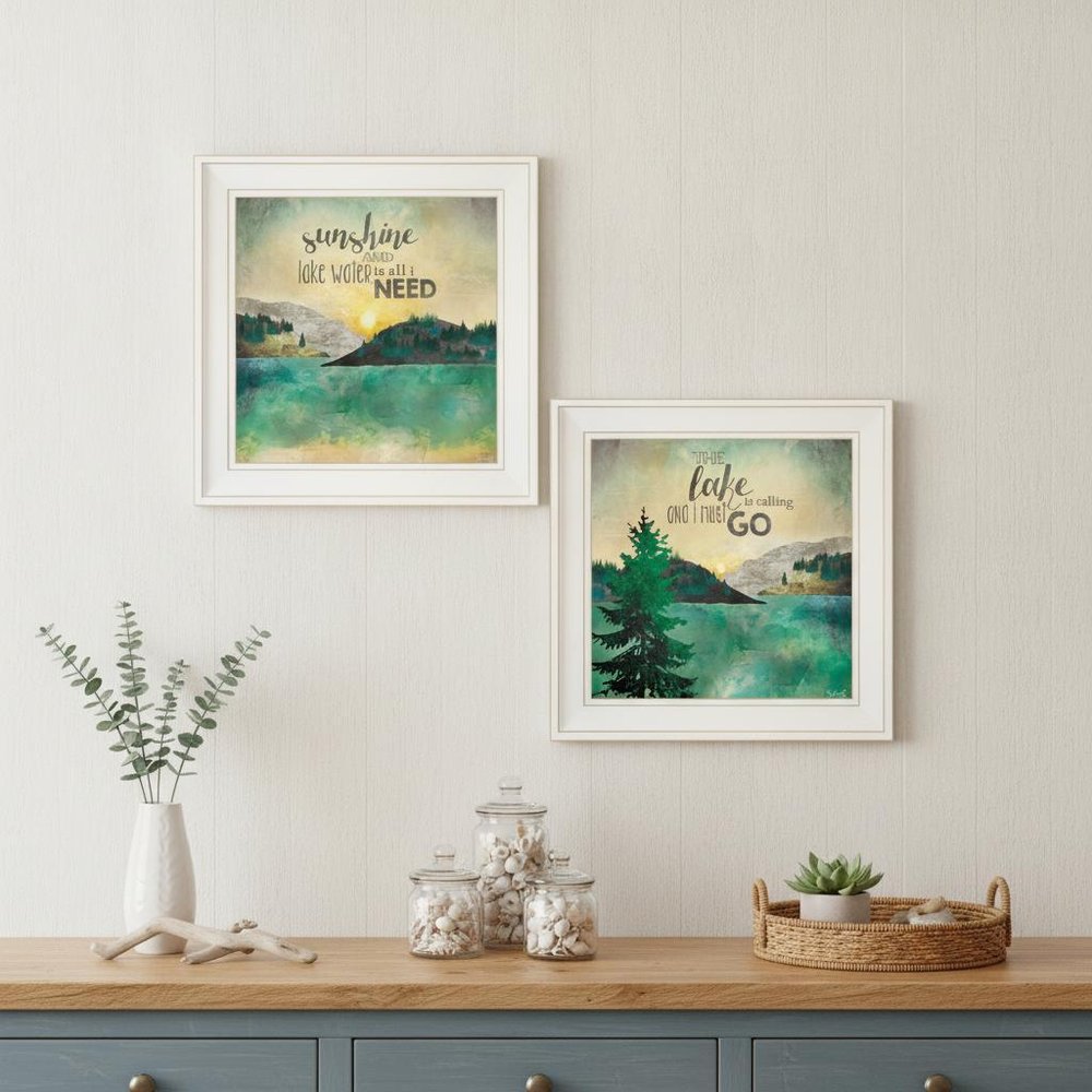 Set Of Two Lake or Sunshine 1 White Framed Print Wall Art — view 4