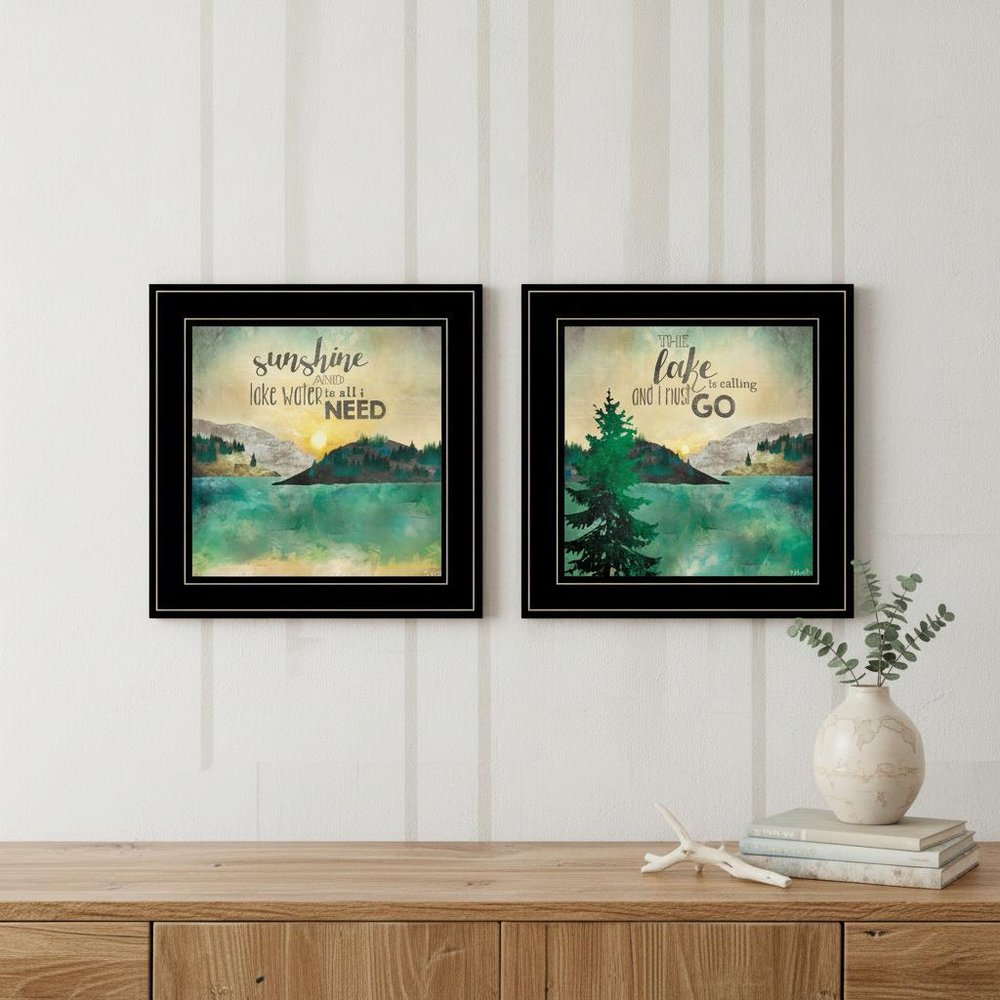Set Of Two Lake or Sunshine 2 Black Framed Print Wall Art — view 3