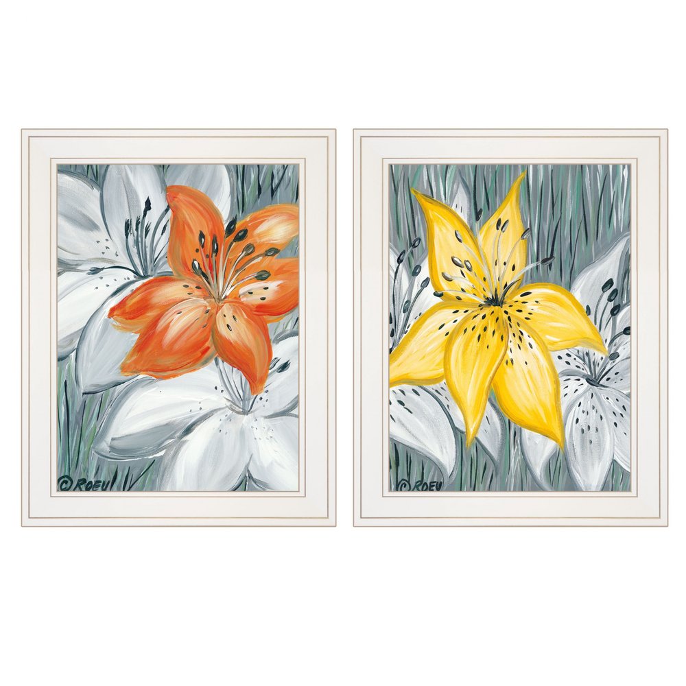Set Of Two Tiger Lilies 1 White Framed Print Wall Art — view 1