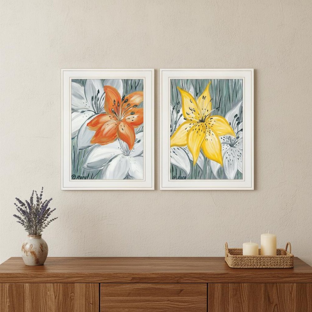 Set Of Two Tiger Lilies 1 White Framed Print Wall Art — view 6
