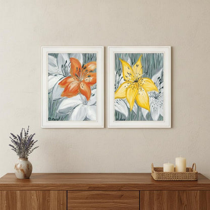 Set Of Two Tiger Lilies 1 White Framed Print Wall Art