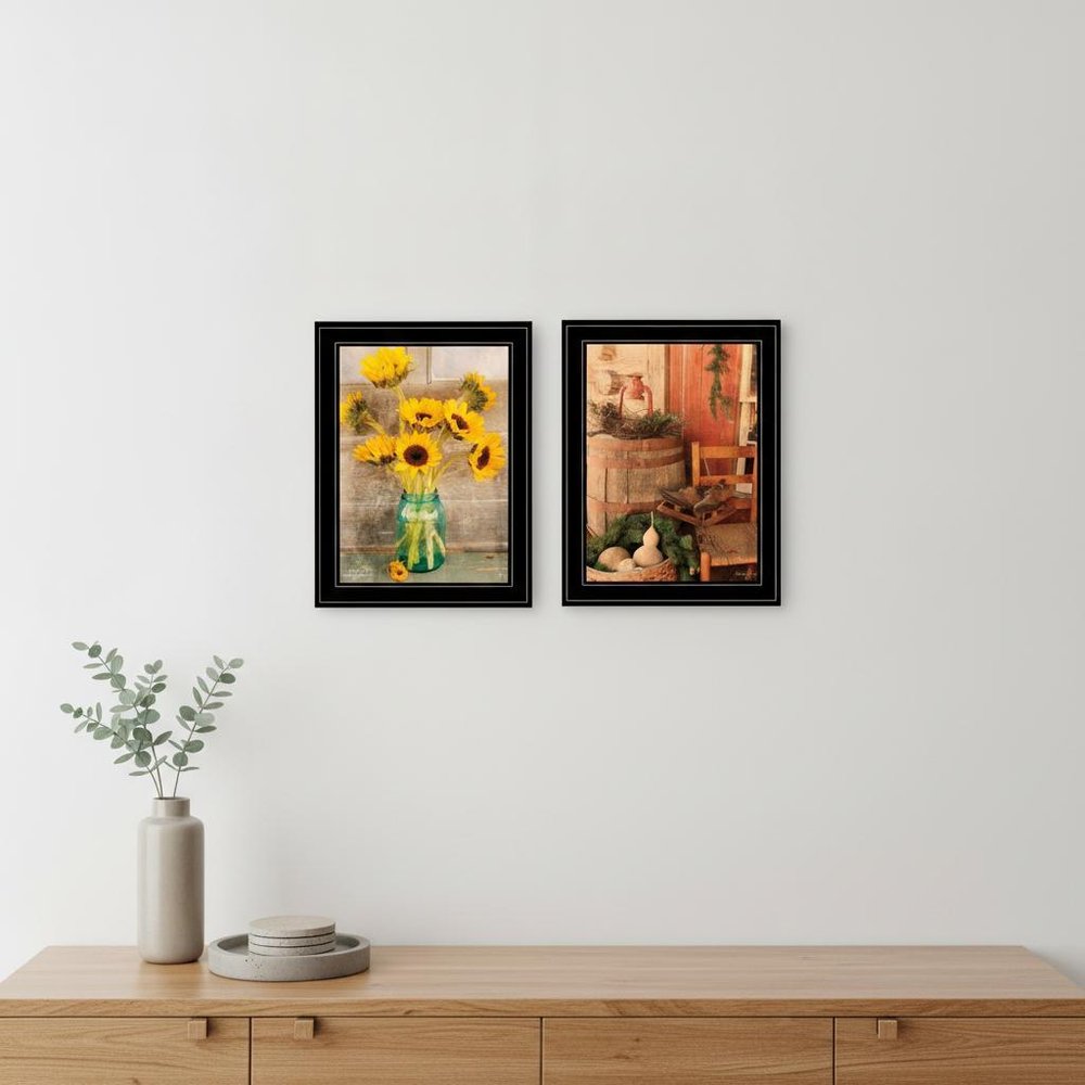 Set Of Two Vintage Country and Sunflowers 2 Black Framed Print Wall Art — view 5