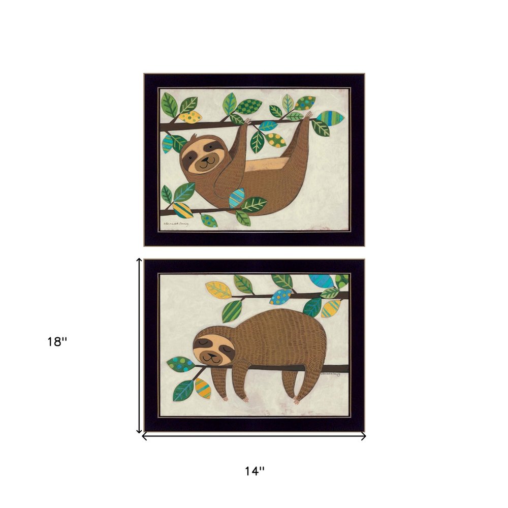 Set Of Two Cute Sloths 1 Black Framed Print Wall Art — view 3