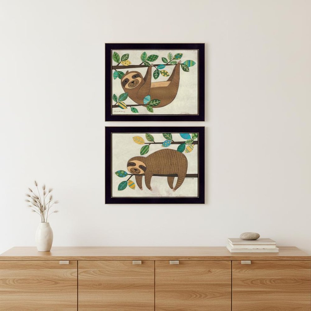 Set Of Two Cute Sloths 1 Black Framed Print Wall Art — view 4