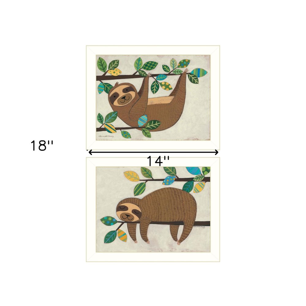 Set Of Two Cute Sloths 2 White Framed Print Wall Art — view 3