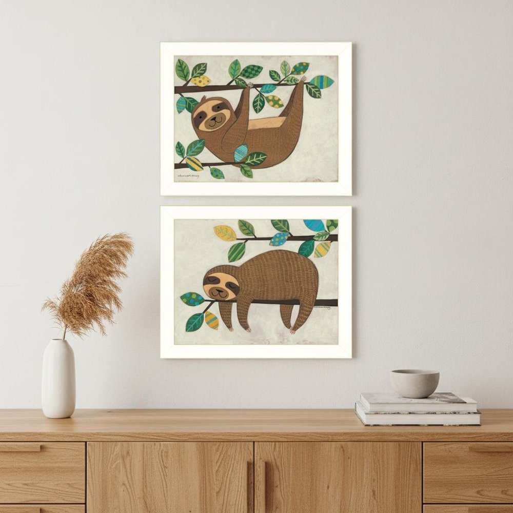 Set Of Two Cute Sloths 2 White Framed Print Wall Art — view 4