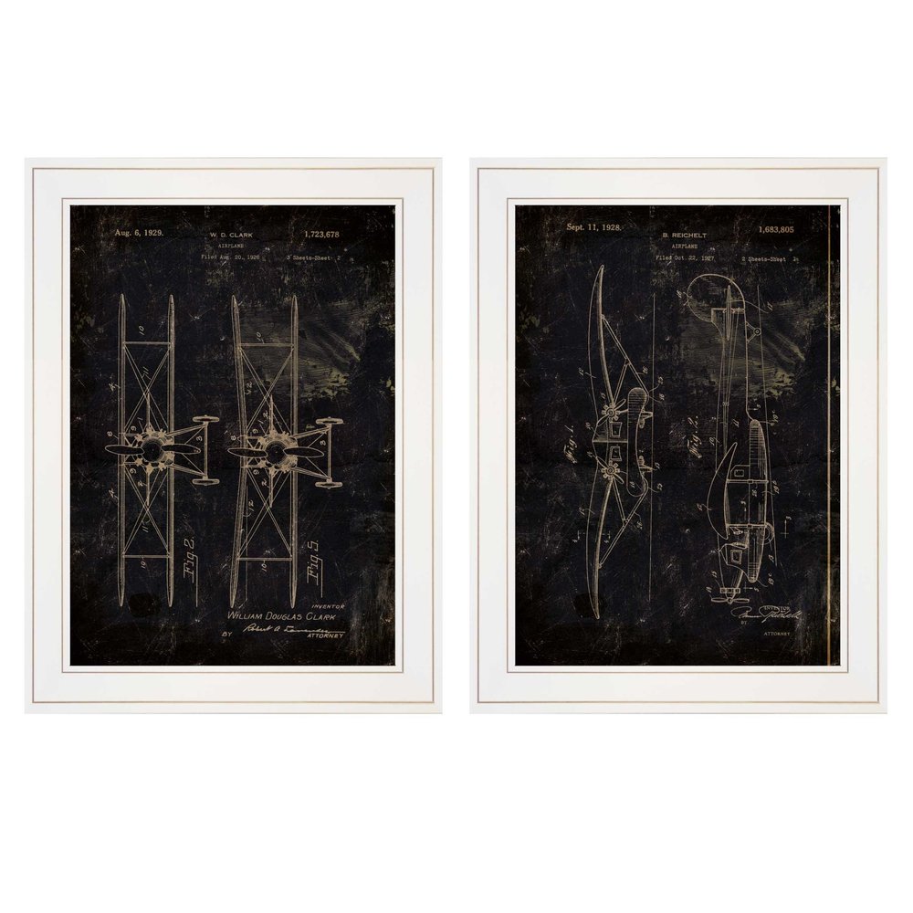 Set Of Two Airplane Patent I and II 1 White Framed Print Wall Art — view 1