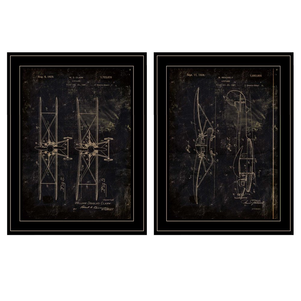 Set Of Two Airplane Patent I and II 2 Black Framed Print Wall Art — view 1
