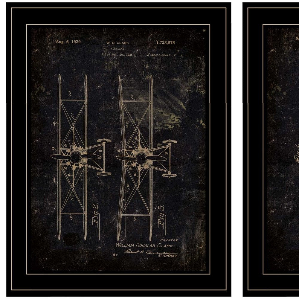 Set Of Two Airplane Patent I and II 2 Black Framed Print Wall Art — view 3